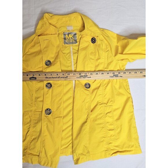 Michael Kors Yellow Short Trench Coat Women's Sz Small Petite No Belt Boho Bold - Picture 7 of 12